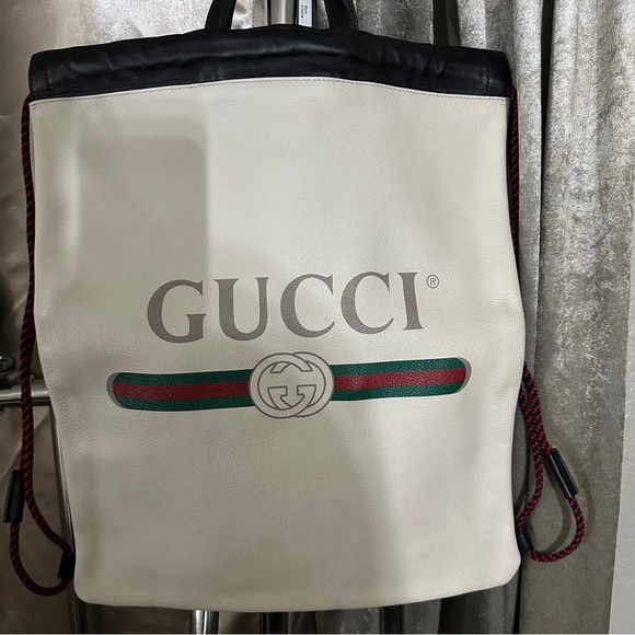 Calfskin Logo Drawstring Backpack. Mystic White - Picture 6 of 7